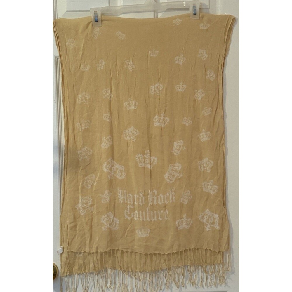 Hard Rock Cafe Couture Fringe Scarf Crowns Pale Yellow Beige Unisex